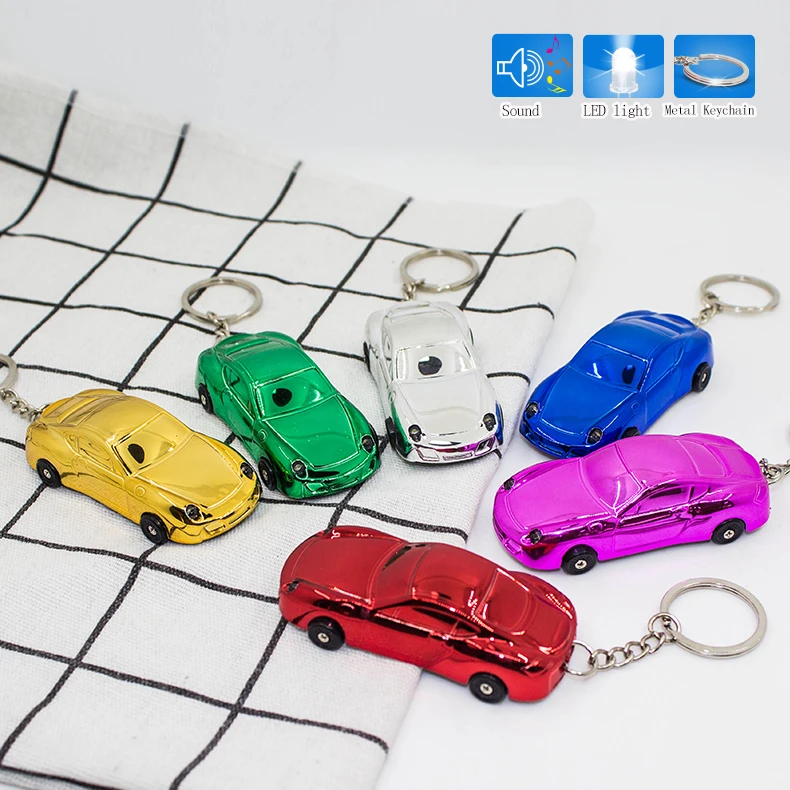 

Sports Car LED Keychain with Car Sound New Fashion Keyring Children Gift Flashlights Hang Keychain, Electroplate Car keyring