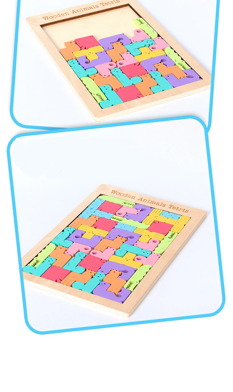 Новые 3D деревянные пазлы головоломки доска игрушки цветные головоломки с изображением животных игрушки тетрис игра Развивающие детские
