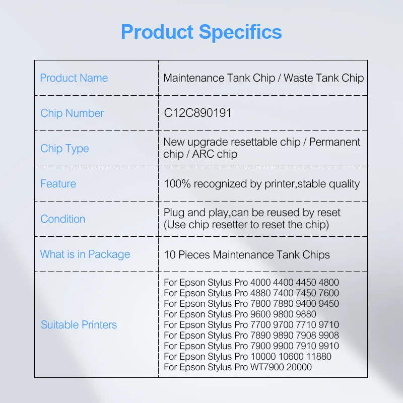 10 шт. чип обслуживание бак для Epson Stylus Pro 4800 4880 7600 7700 7800 7880 7890 7900 9600 9700 9800 9880 9890 9900 11880