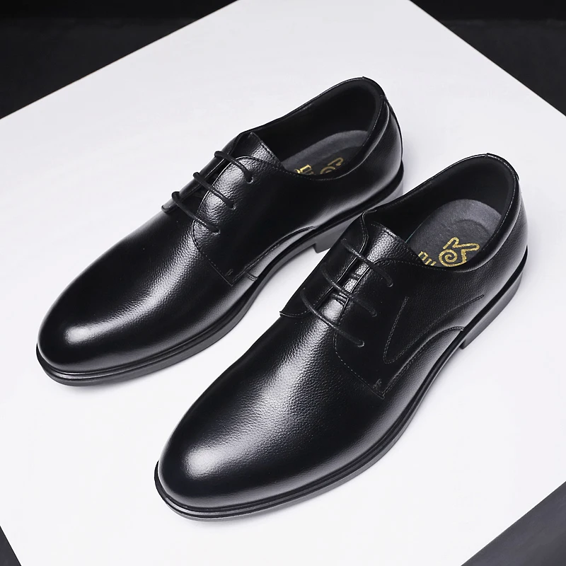 

2019 men wedding shoes Genuine leather formal business pointed toe for man dress shoes men's oxford black flats C4