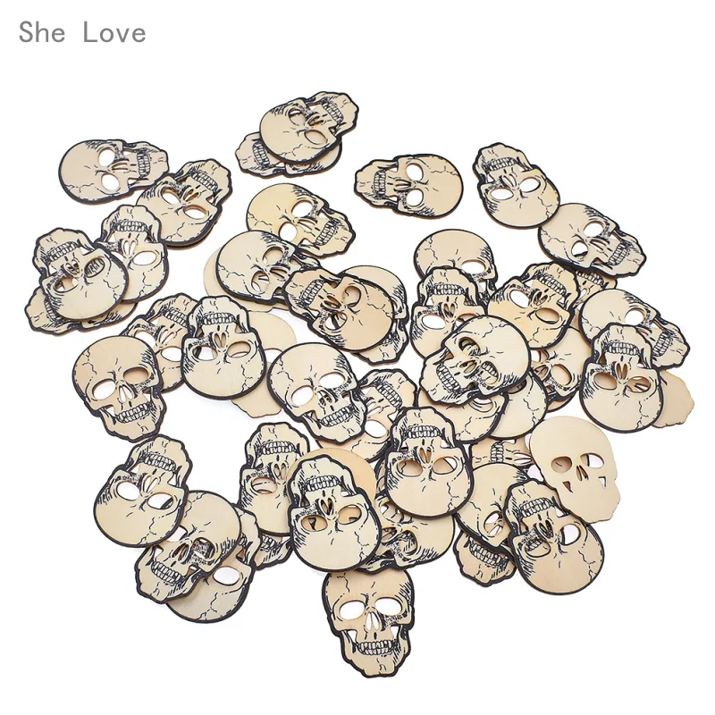 

She Love 50pcs/set Wood Hollow Out Skull Hub DIY Scrapbook Party Supplies Crafts