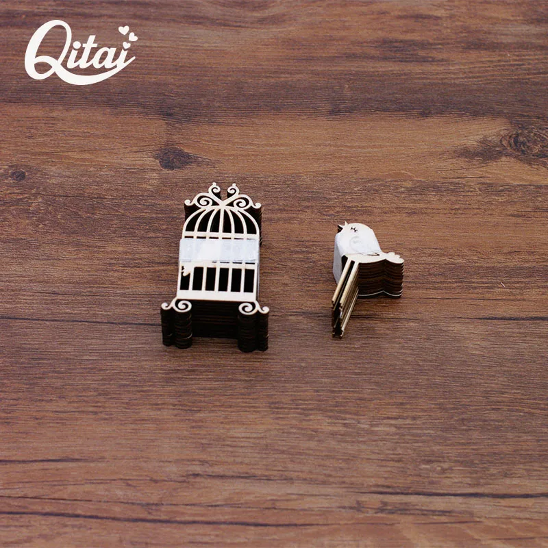 QITAI 24 шт./лот птицы и клетки деревянные креативные DIY скрапбукинг украшения для