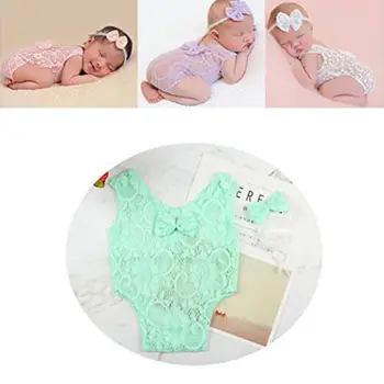 

Newborn Baby Girl Crochet Knit Costume Photo Photography Prop Hat Outfits Hot New Baby Lace Clothes Headband Photo Props 0 to 2M