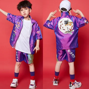 

Handsome Hip Hop Clothes For Boys Purple Set Chinese Style Pattern Children Costumes Boys Street Dance Kids Dance Costume BL1761