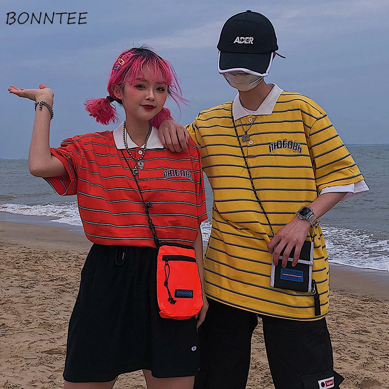 

T-shirts Women Striped Elegant Loose All-match Korean Style High Quality Female Summer Hip Hop Harajuku Retro Womens T-shirt New