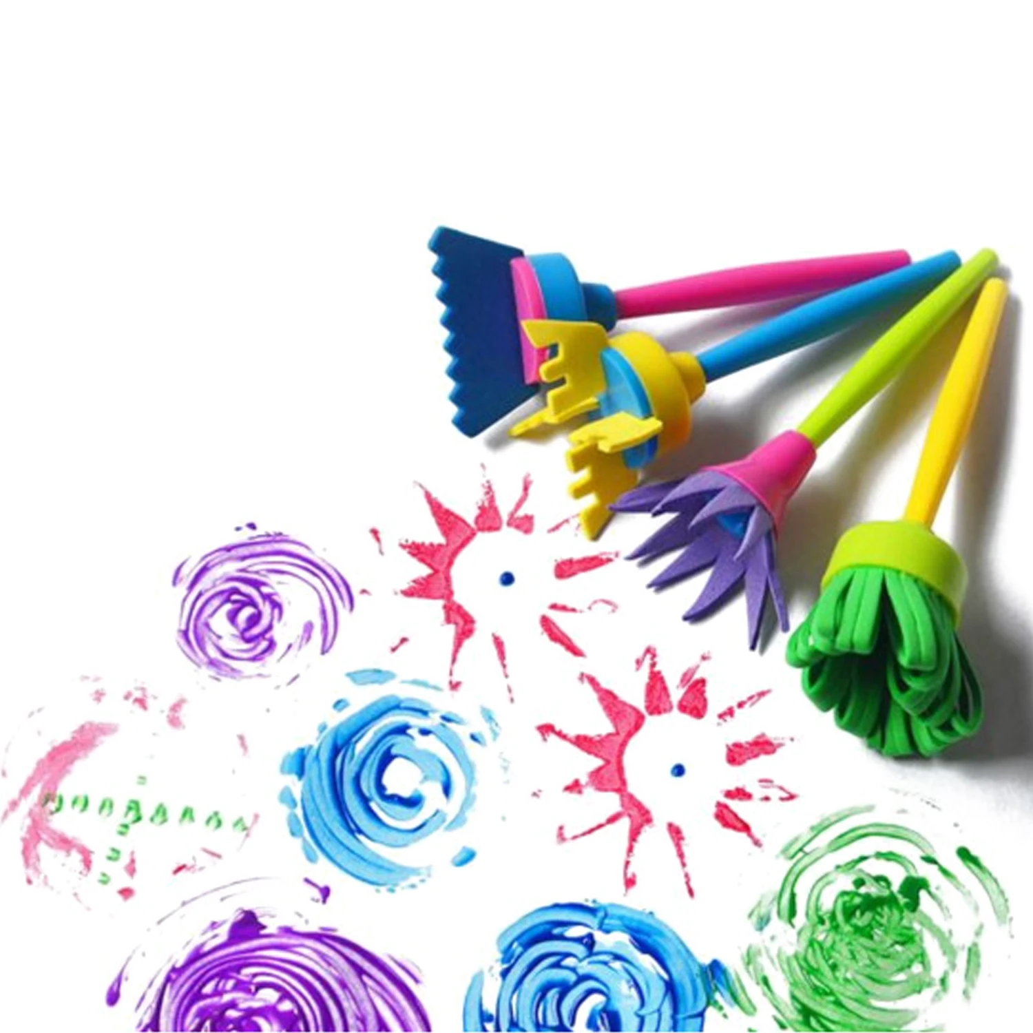 

4pcs Mini Painting Foam Sponge Brush Tools for Kids Children Kindergarten Nursery School Early Education Drawing Learning