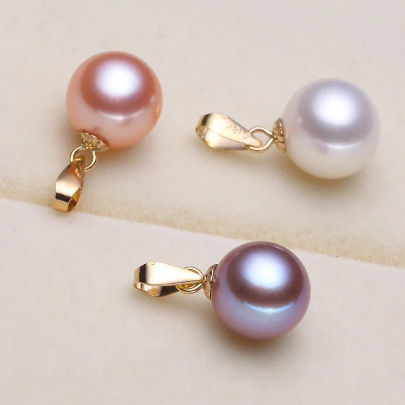 Sinya 18k gold Classical Round Pearl pendant necklace with 7.5-10mm natural pearls Au750 gold chain length 40+5cm  for women (12)