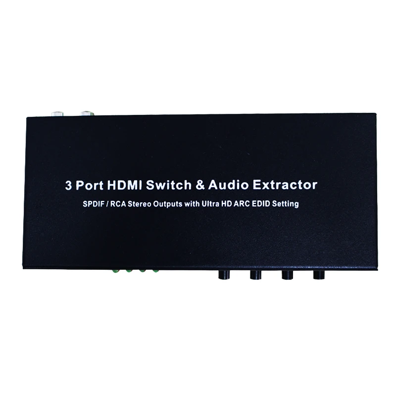 

3 port HDMI to HDMI+Audio(SPDIF+R/L)converter ,Three HDMI input switch to one HDMI output.Support Full HD 1080P, Full 3D