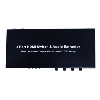 

3 port HDMI to HDMI+Audio(SPDIF+R/L)converter ,Three HDMI input switch to one HDMI output.Support Full HD 1080P, Full 3D