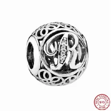 Алфавитные бусины в винтажном стиле, прозрачный CZ для женщин, ювелирные изделия DIY Fit PANDORA Подвески Серебро 925, оригинальные LE015-R