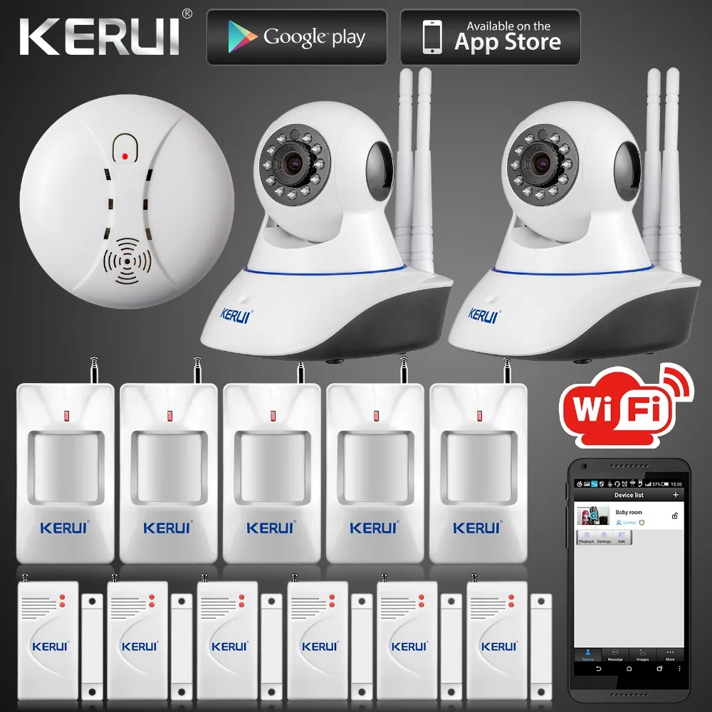 Kerui Wireless IP Wifi Camera 720P HD Wireless Smoke Detector Fire Sensor For GSM Home Security Alarm System Surveillance Device