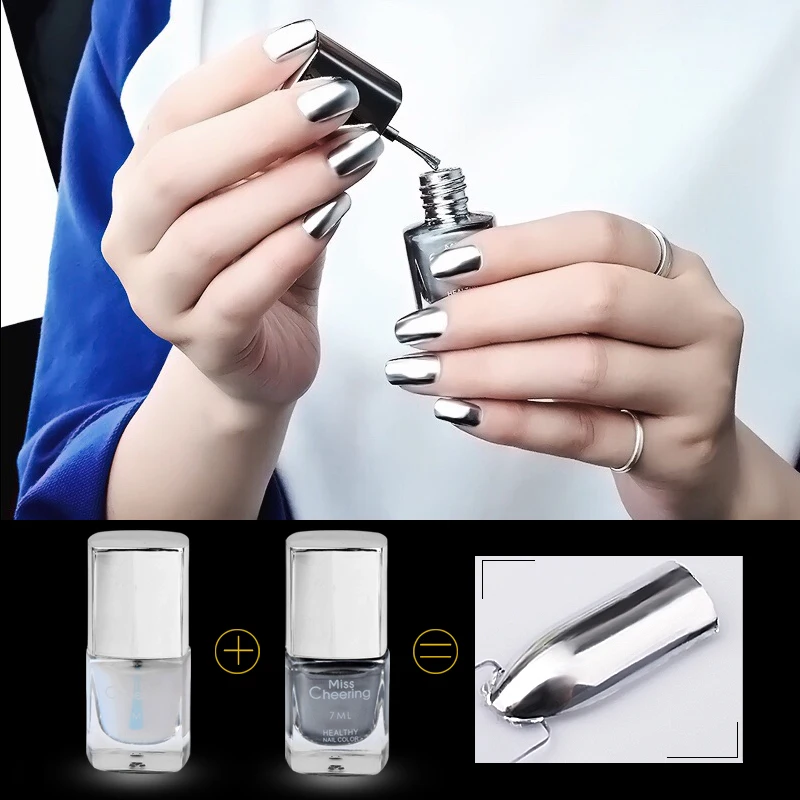 Металлический лак для ногтей 7 мл серебристый nagellak зеркальный хромированный