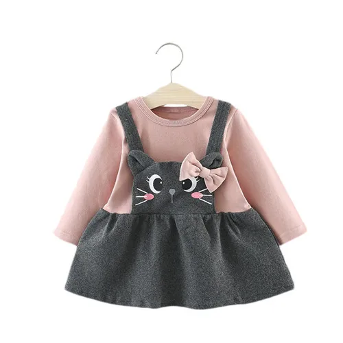 Lawadka/хлопковое платье для маленьких девочек; платье для маленьких девочек с рисунком кота; коллекция года; осенние платья для малышей; вечерние и свадебные платья - Цвет: Розовый