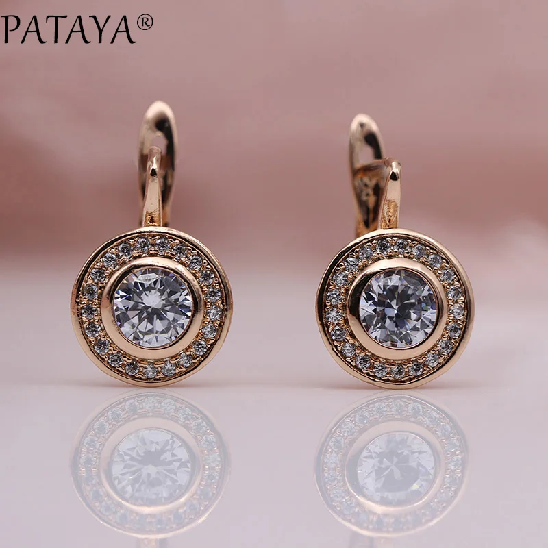 

PATAYA New Arrivals 585 Rose Gold Color Carved Natural Zircon Big Dangle Earrings Women Hollow Wedding Fine Texture Jewelry