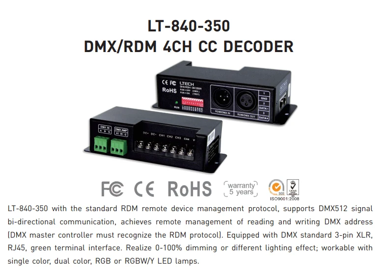 Новый LTECH Led dmx-декодер 4CH CC RGB полосы dmx-декодер; DC12-48V в 700mA * 4CH Выход DC12-46V Выход 4 канала DMX-PWM декодер