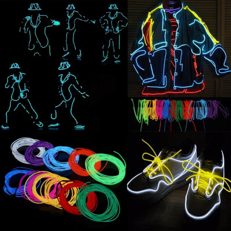 

1m El wire Mask Waterproof LED Strip Light Neon Light Glow light line Rope Tube Cable for Party Costumes Glowing Mask