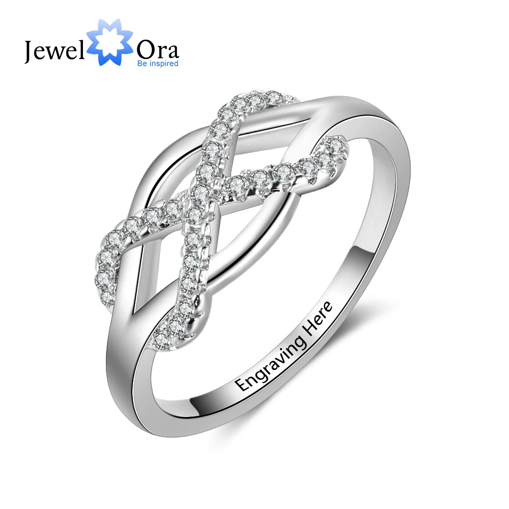 Бесконечность любовь CZ персонализированный подарок выгравированное имя 925 пробы серебряные кольца для женщин юбилей ювелирные изделия(JewelOra RI103753