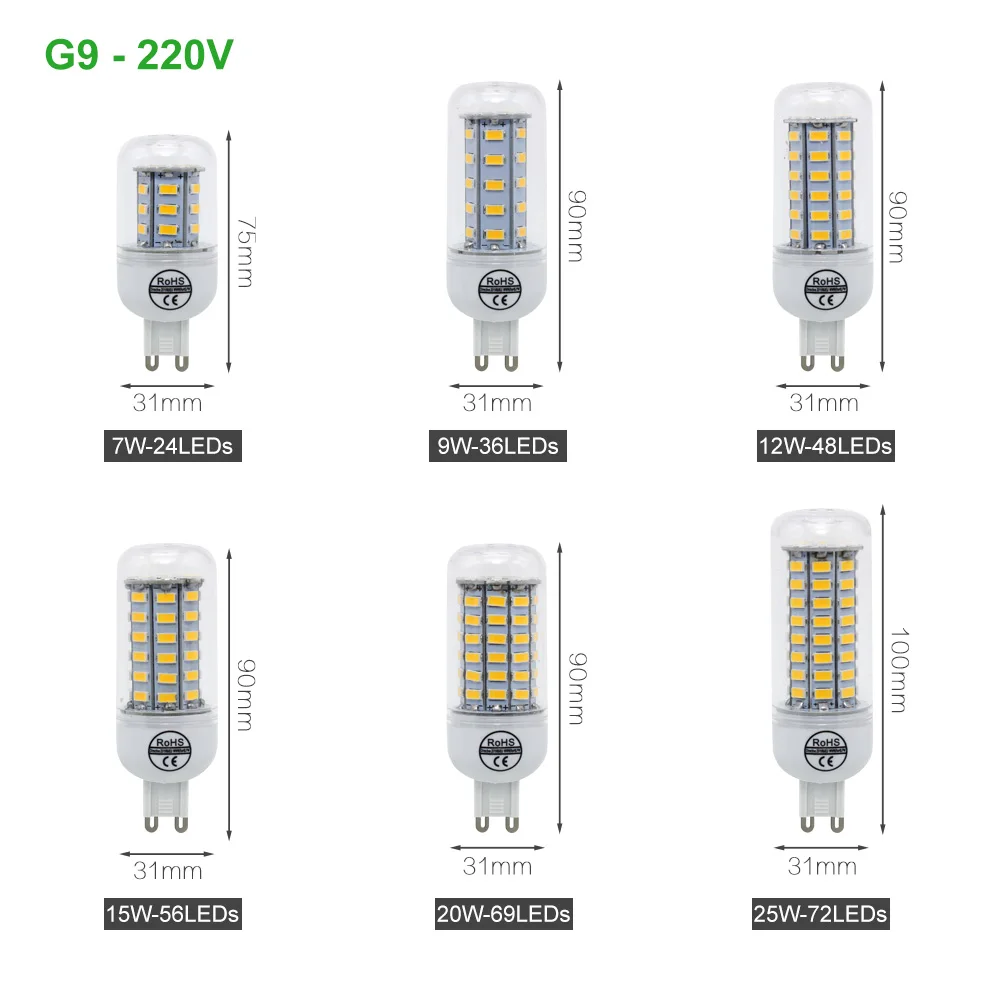 G9 Рождественский Bombillas светодиодный кукурузный светильник 7 Вт 12 Вт 15 Вт 18 Вт 20 Вт 25 Вт 5730 SMD светодиодные лампы AC 200-240 В люстра светодиодный светильник