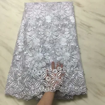 

2019 Newest Styles White Gold Embroidery African Guipure Lace Fabric High Quality French Mesh lace fabric with beads YYZ35068