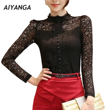 

New Lace Tops Thick Fleece Under Shirts Tops For Women Autumn Winter Long Sleeve Elasticity Slim Office Ladies Elegant Female