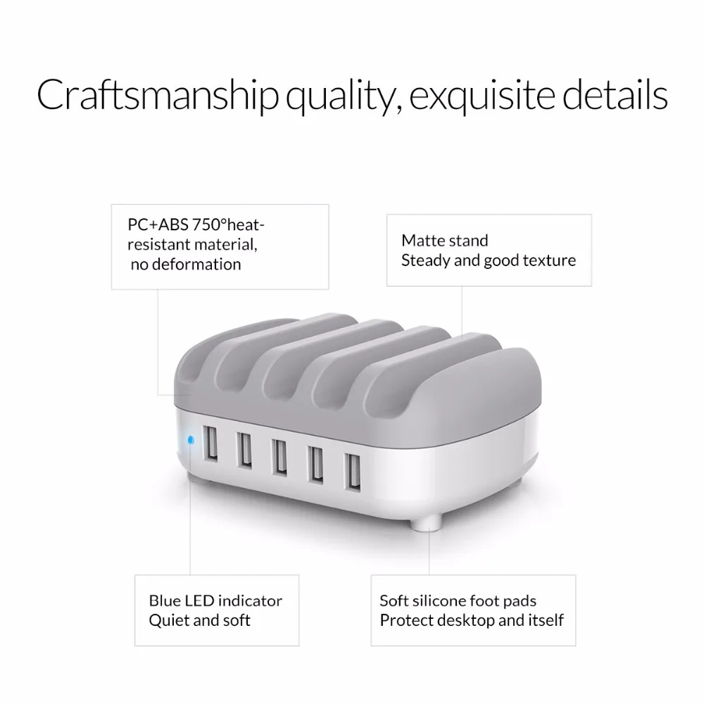 ORICO 5 портов USB Зарядное устройство Док-станция с держателем телефона 5V2. 4A* 5 40 Вт Max для Xiaomi huawei iPhone и планшетных ПК