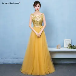 Vestido boda mujer invitada2019 Новое Тюлевое платье с блестками трапециевидной формы Золотое платье подружки невесты длинное платье sukienka dla druhny в