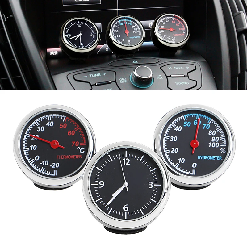 

3Pcs Car 4cm Quartz Hygrometer Time Clock Temperature Thermometer Moisture Meter Car-styling Newest Car Accessories