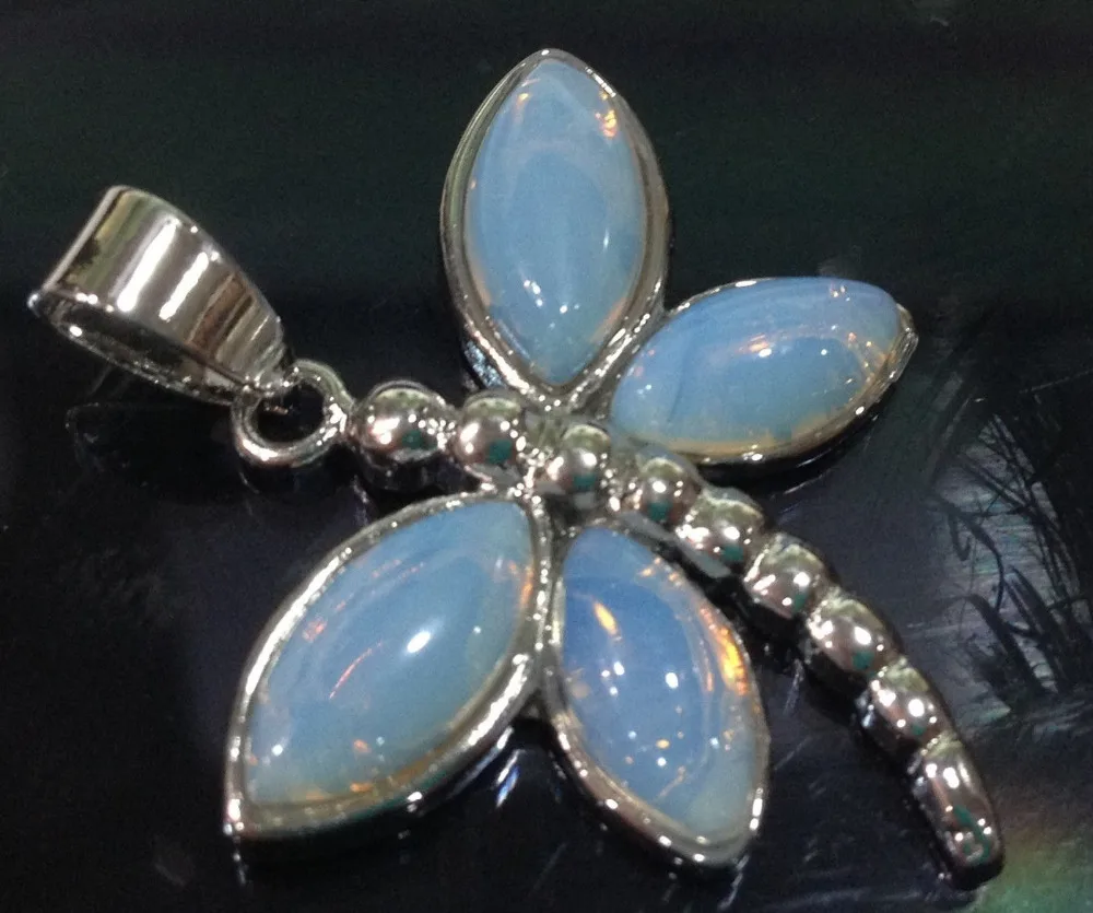 

NEW White Opal Dragonfly Pendant Necklace AAA^^^@^Noble style Natural Fine jewe FREE SHIPPING