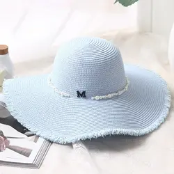 2019 сезон: весна-лето новые женские Защита от Солнца защиты шапки корейский Приморский для отдыха соломенный шляпа открытый большой вдоль