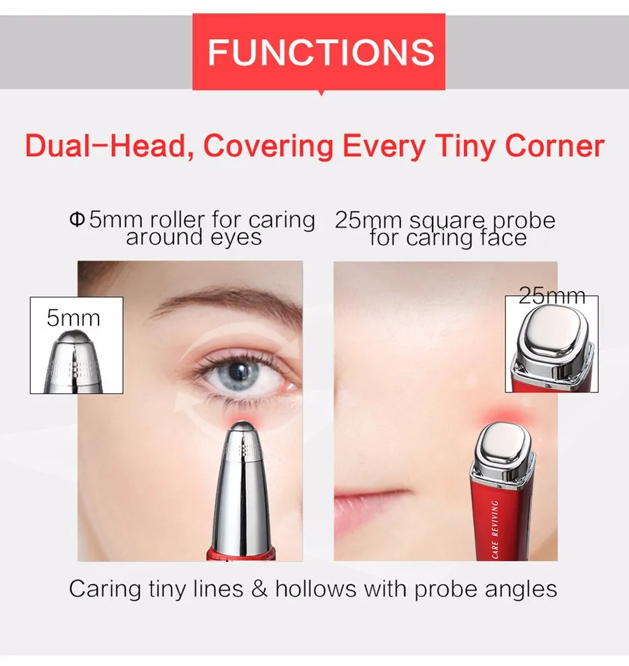 Alívio da Fadiga Bolsa do Enrugamento do Olho Ultrasonic Galvânica Ionic Aquecimento Preto Círculos Inchaço Tratamento 3d Rolo Massageador Máquina 10 Ultrasonic Galvânica Ionic Aquecimento Alívio Da Fadiga