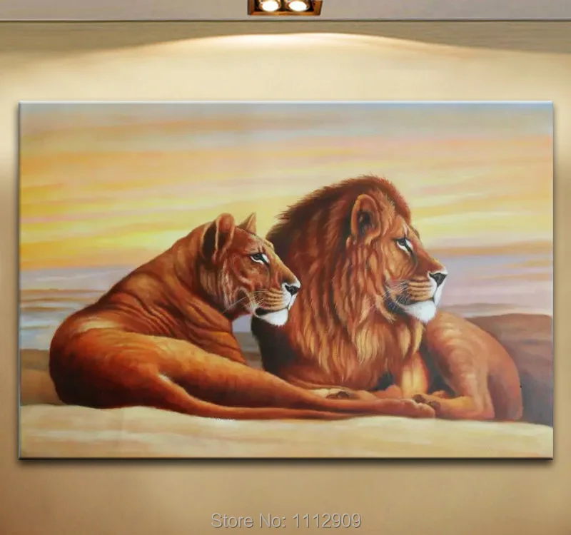 Hand painted Lion Oil Painting on Canvas Large Animal wall art pictures for living room Mural