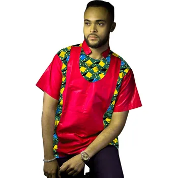 

Fashion Mans African Men Tops Fashion Male Dashiki Clothes Print And Red Patchwork Short Sleeve Man T-shirt African Men Clothing