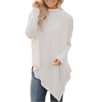 

Apricot Round Neck solid Crochet Loose Sweater 2017 Fall Women New Sweaters Asymmetrical Pullovers Poncho Women winter