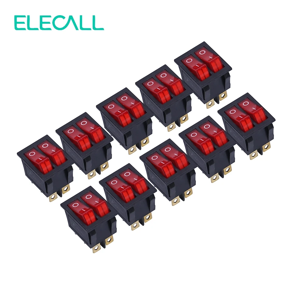 ELECALL 15A250V 20A125V KCD8 212N Красный кнопочный клавишный выключатель 6 контактный питания