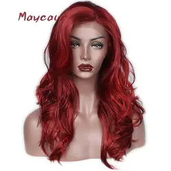 Красного цвета длинные волнистые синтетические Синтетические волосы на кружеве парик бесплатная часть тепла устойчивой натуральных