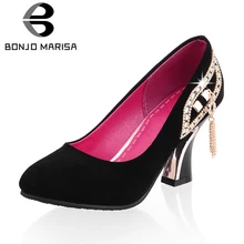 BONJOMARISA/лучшее качество, большие размеры 31-43, весенние женские туфли-лодочки на высоком каблуке с кристаллами элегантные вечерние женские туфли для свиданий женская обувь
