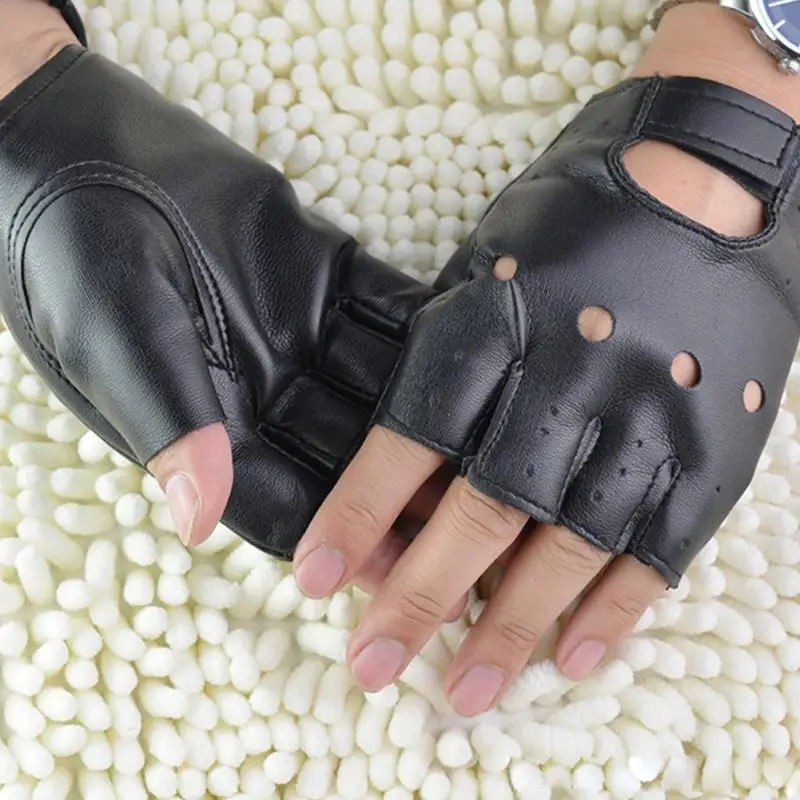 Унисекс черные перчатки без пальцев из искусственной кожи женские дышащие мужские модные перчатки