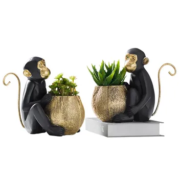 

Creative American Cute Resin Monkey Storage Crafts Ornaments Multifunctional Fleshy Flower Pots Living Room Office Decor Gifts