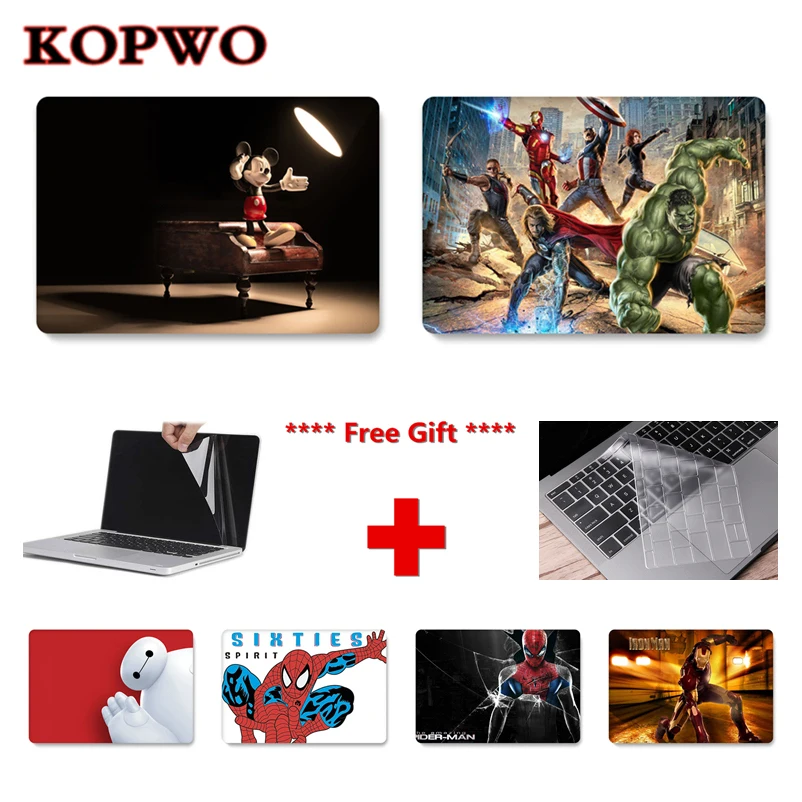 

KOPWO Animation Series Spider Iron Man Laptop Protective Case for Macbook Air Pro Retina Notebook Cover for A1990 A1466 A1706
