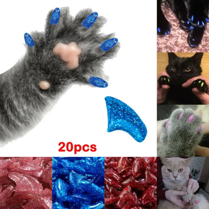 

20pcs Soft Cat Nail Caps Cat Nail Cover Paw Claw Pet Silicon Nail Protector with Free Glue And Applictor Size XS S M L