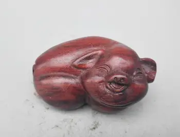 

China wood carving pigs small statue