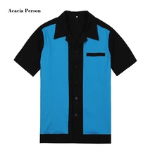 Новинка, Мужская фиолетовая одежда, цвет панели, короткий рукав, пуговицы, хлопок, 50's 60's, винтажные повседневные дизайнерские рубашки для мужчин