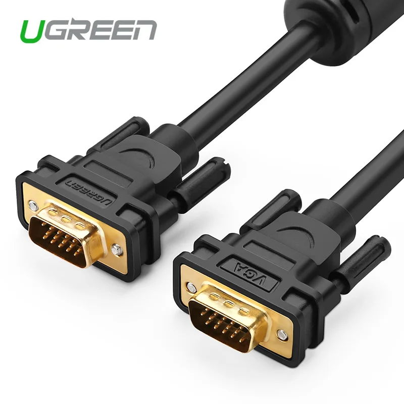 Кабель Ugreen 1080P VGA плоский кабель штекер Черный Плетеный высокопремиум