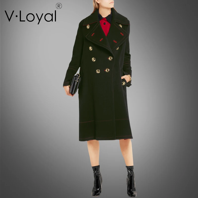 Прямые продажи, Новые однотонные двубортные кашемировые пальто с карманами на пуговицах, осенне-зимнее приталенное длинное пальто Bayan Kaban - Цвет: black