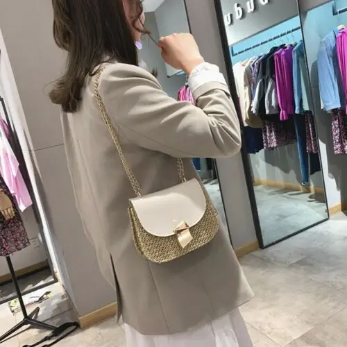 Women Straw Bag Wicker Woven Rattan Handbag Square Crossbody Beach Shoulder Bags Women Handbags Bag Cross Body Messenger Bags