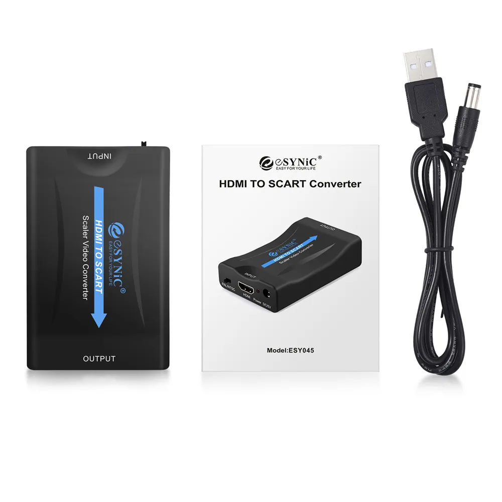 ESYNiC 5 в HDMI конвертер/переходник в scart с USB в DC кабель Поддержка NTSC PAL высококлассный адаптер сигнала Портативный Аудио видео конвертер