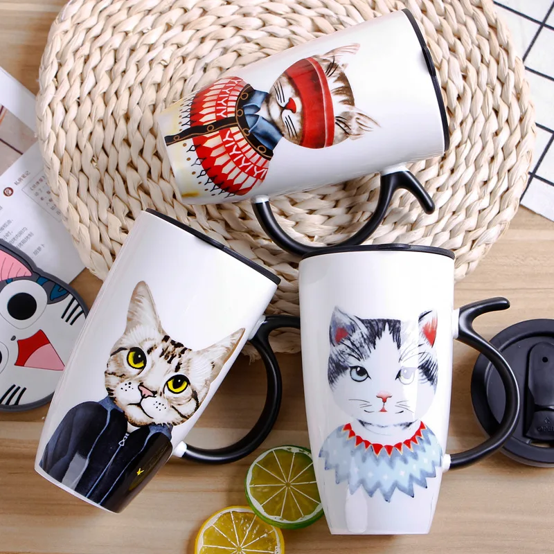 

Arge Capacity Cartoon Cat Ceramic Cup Pottery Milk Coffee Cups Xmas Gift Collection High-temperature Color Ceramic Art Ornaments