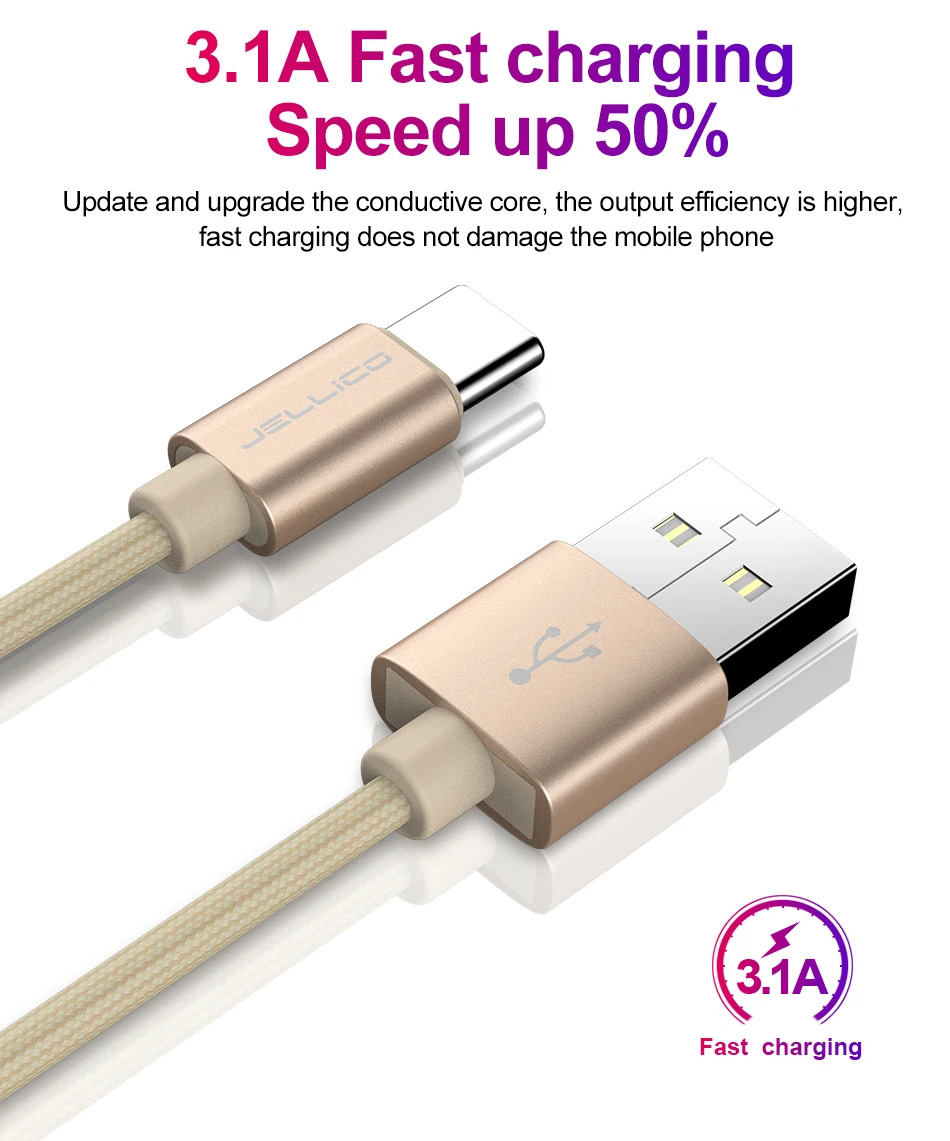 Jellico usb type C кабель для быстрой зарядки USB type-c 3,1 кабель для передачи данных зарядное устройство для телефона samsung S9 S8 Note 9 8 huawei P20 Xiaomi Mi 8