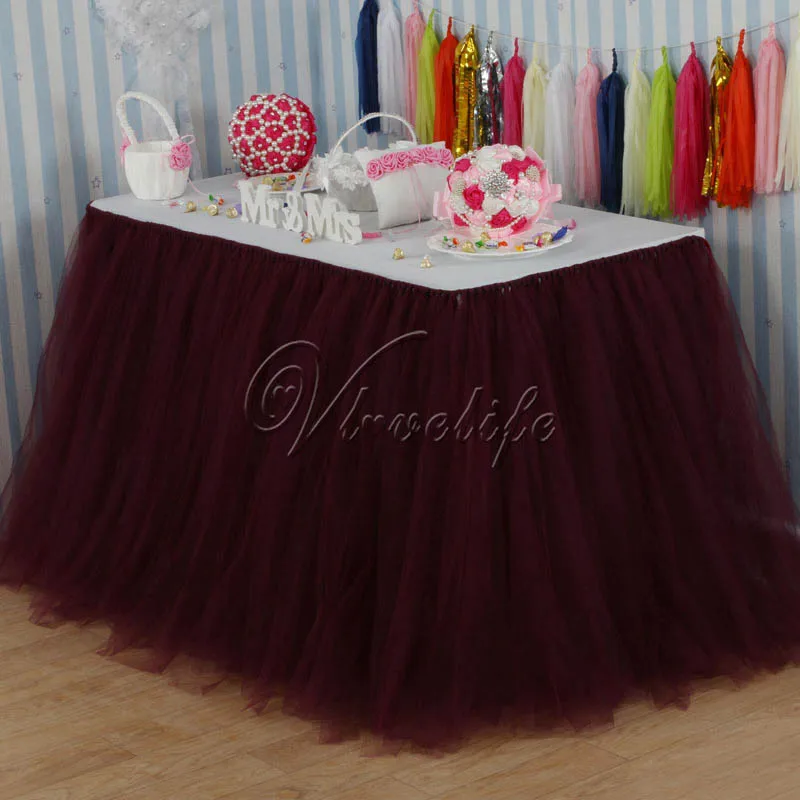 

Burgundy 100cm x 80cm Tulle Tutu Table Skirt Custom Wonderland Tulle Table Skirting Wedding Birthday Baby Shower Party Decor