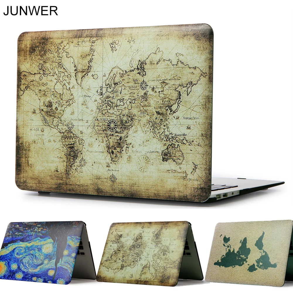 

JUNWER Color Print Map Case For Apple Macbook Air Pro Retina 11 12 13 15 Laptop Case Cover for Mac book Air 13.3 with Touch Bar